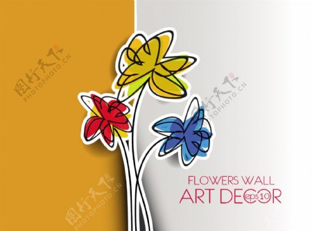 艺术花卉墙绘背景矢量素材