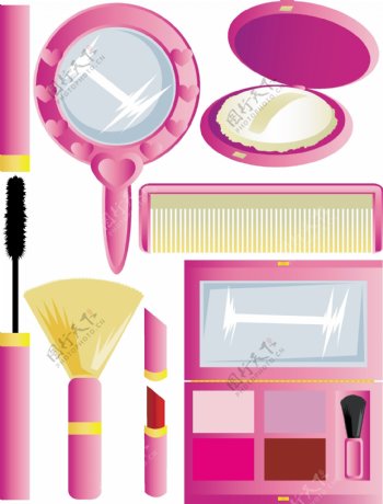 粉红色的女性化妆工具系列矢量素材