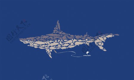 卡通插画小鱼组成的鲨鱼