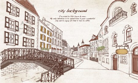手绘城镇街景插画