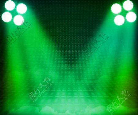 绿色显示房间的聚光灯舞台背景