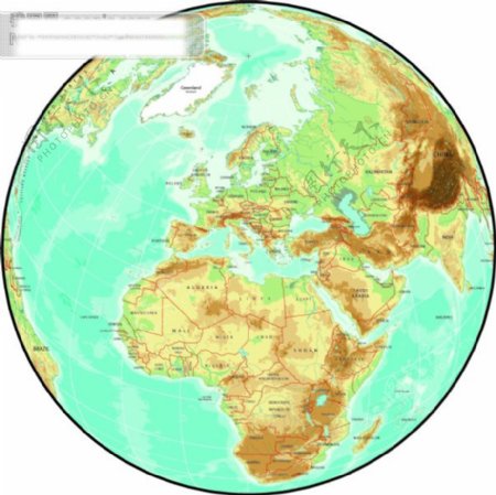 矢量欧洲球面分色地形版图