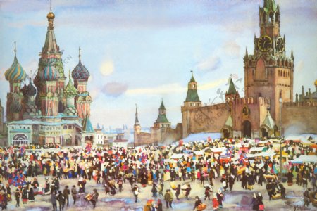 油画莫斯科红场图片