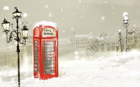 下雪的电话亭