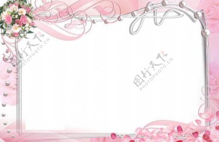 粉色玫瑰花卉装饰框psd素材