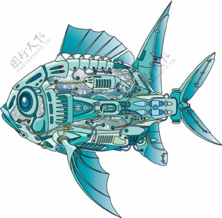 创意蓝色机械鱼矢量素材