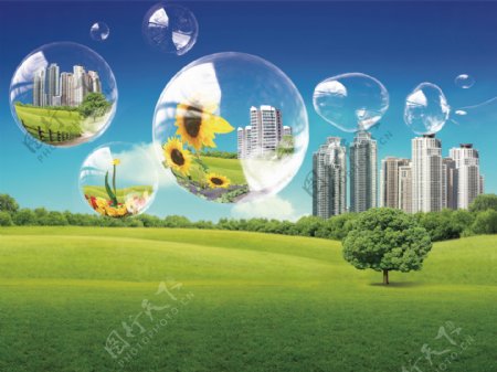 房地产广告设计气泡绿地楼宇图片