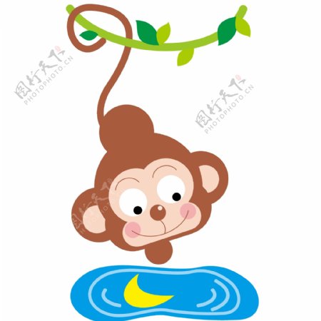 印花矢量图婴童小猴子水塘捞月免费素材