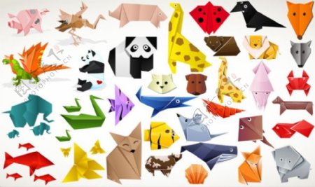 多款可爱动物折纸矢量素材