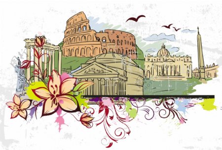 罗马花卉矢量插画涂鸦