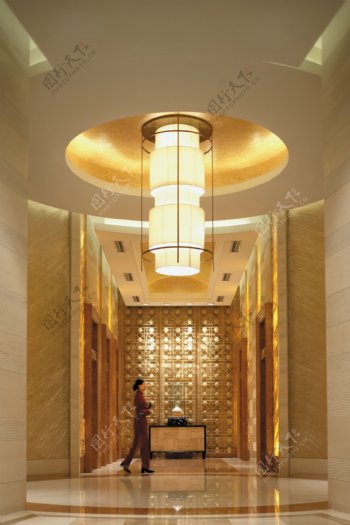 中国风的现代酒店走廊