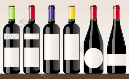 6瓶红葡萄酒向量集