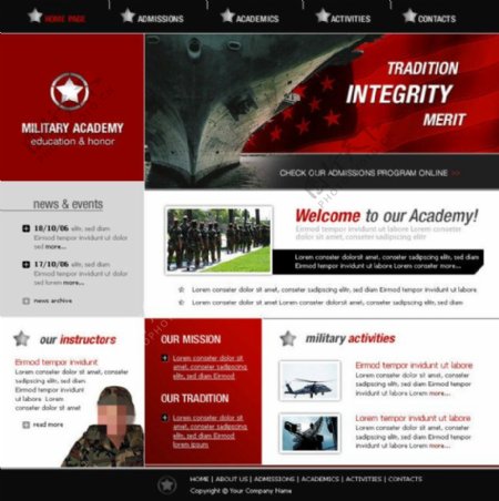 军事中心网页psd模板