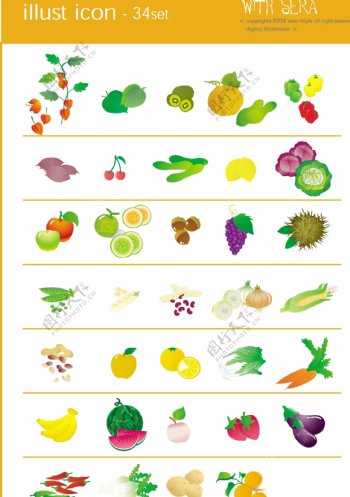 水果和蔬菜图标矢量素材图片