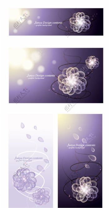 紫色梦幻花卉线条BANNER矢量图