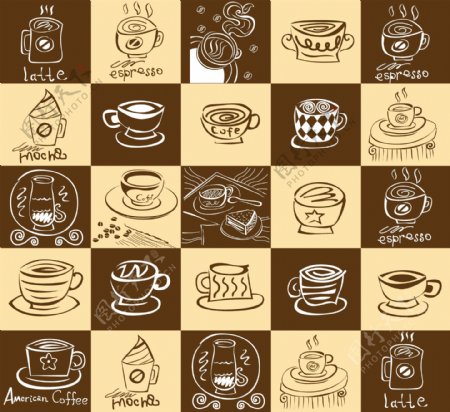 可爱的咖啡风格矢量图形