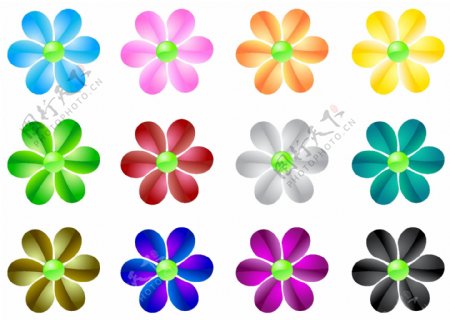 色水晶质感的花朵矢量素材