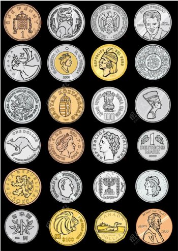 世界各国硬币设计矢量素材