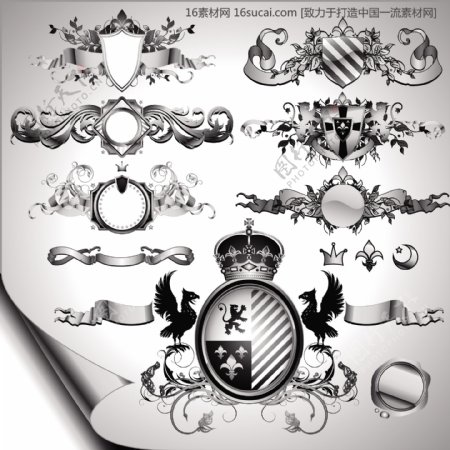 皇家黑白质感徽章矢量素材