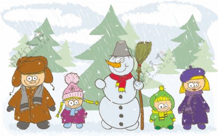 卡通人物与雪人