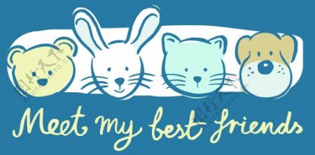 位图卡通动物猫兔子狗免费素材