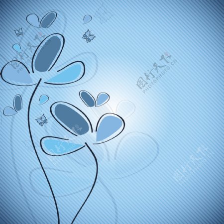 美丽的花组成的蓝色背景上与你的文本空间