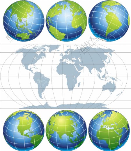 世界地图与地球元素矢量素材