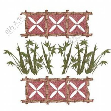 绣花植物花纹竹子栅栏免费素材