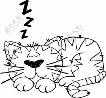 卡通猫睡轮廓剪贴画