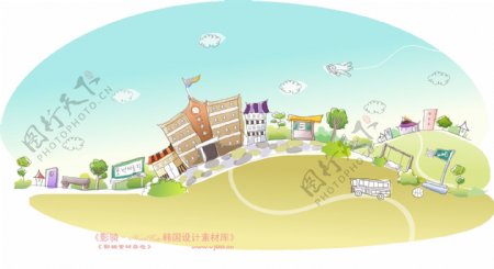 城市风景卡通城市漫画手绘HanMaker韩国设计素材库