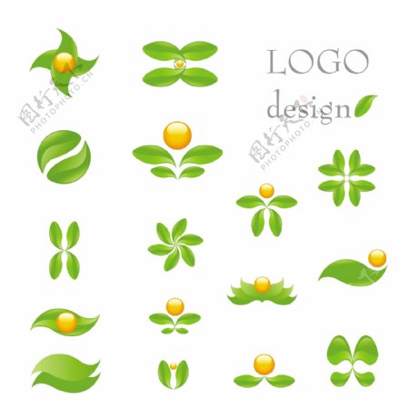 绿色叶主题logo模板矢量素材