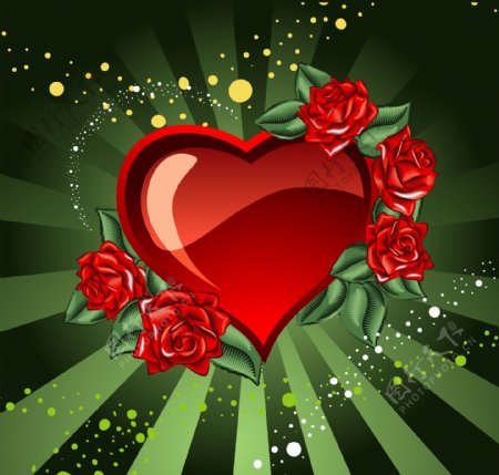 矢量玫瑰花和心脏