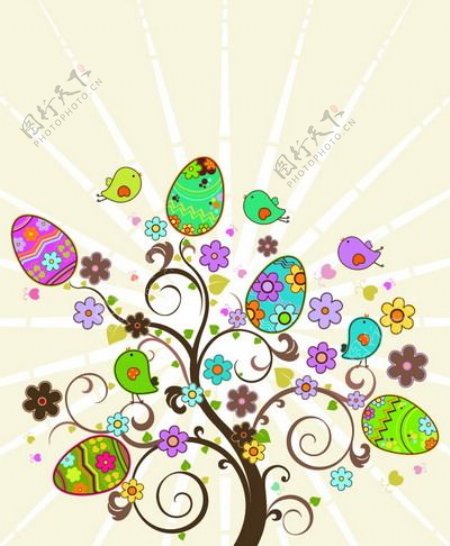 矢量手绘复活节彩蛋树