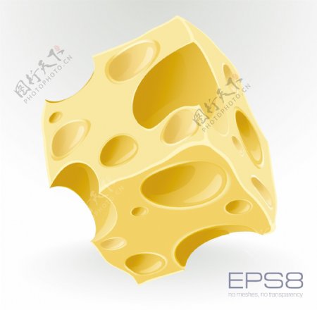 黄色多孔立方体的奶酪在白色的向量