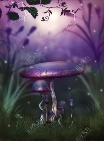 浪漫紫色蘑菇背景素材