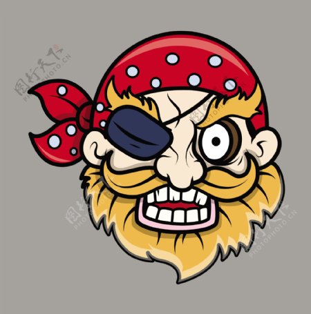 愤怒的眼睛补丁的海盗的人卡通插画矢量