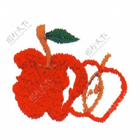 绣花苹果红色美味家纺免费素材