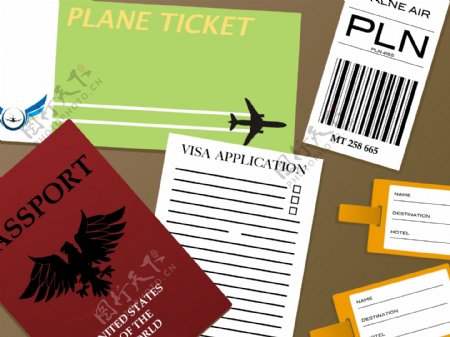 出国证件机票设计矢量素材