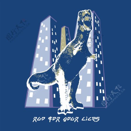 印花矢量图T恤图案图文结合动物恐龙免费素材
