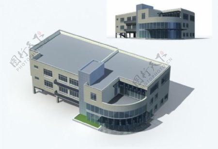 几何形办公楼多层公共建筑设计3D模型