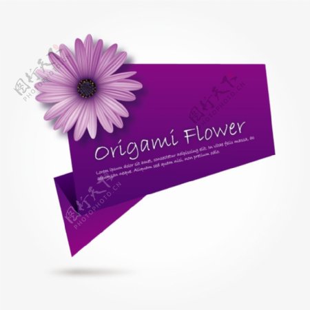 紫色菊花装饰标签矢量素材