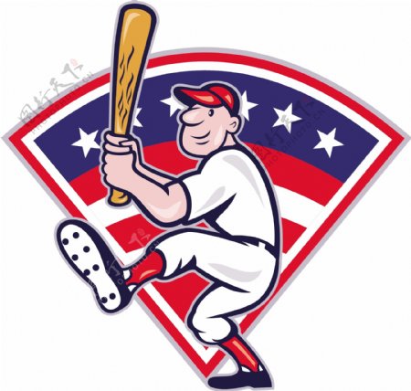 美国棒球运动员击球的卡通