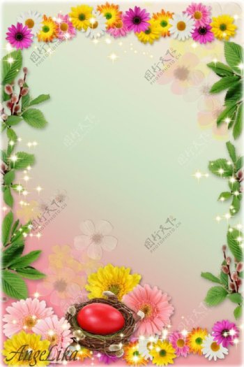 时尚花叶鲜花相框PSD图片素