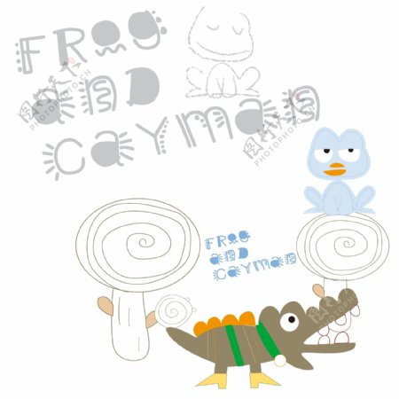 印花矢量图婴童卡通动物青蛙鳄鱼免费素材