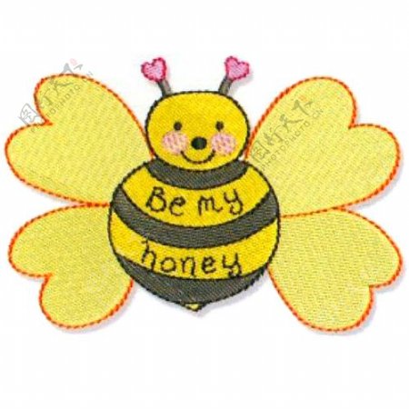 绣花蜜蜂文字英文家纺免费素材
