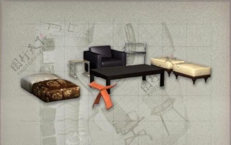 现代主义风格之家具组合3D模型组合029