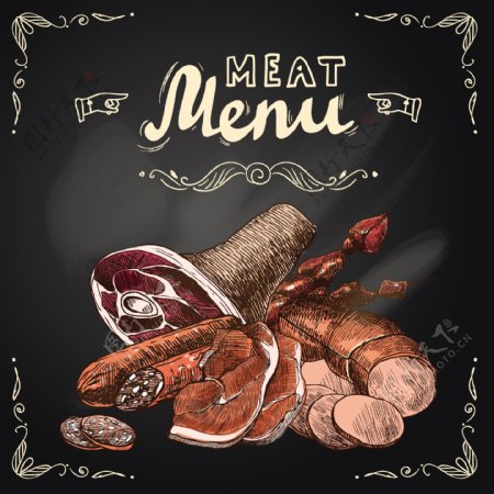复古肉制品菜单矢量素材