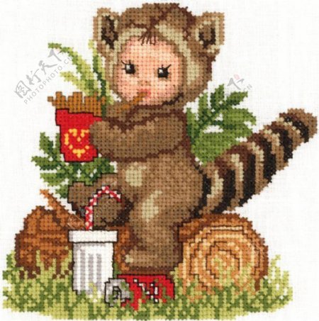 绣花动物猫婴儿木头免费素材