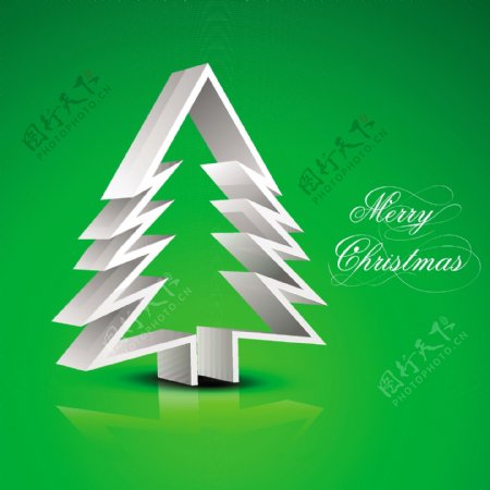 圣诞贺卡或礼品卡的3D圣诞树在绿背景