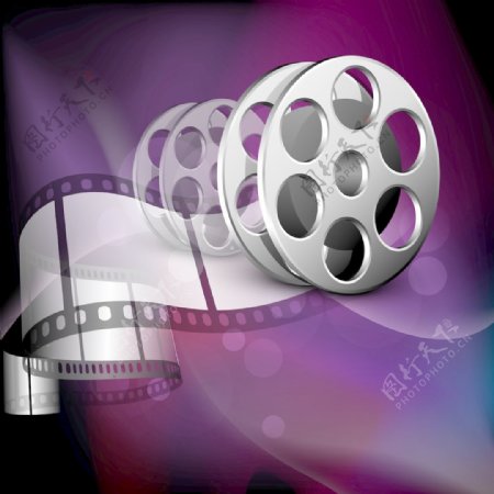 一部电影或电影上闪亮的紫色条纹的电影背景卷插图